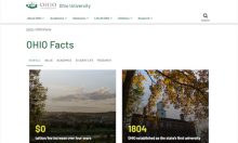 Screenshot of "OHIO Facts" page on the Ohio University website